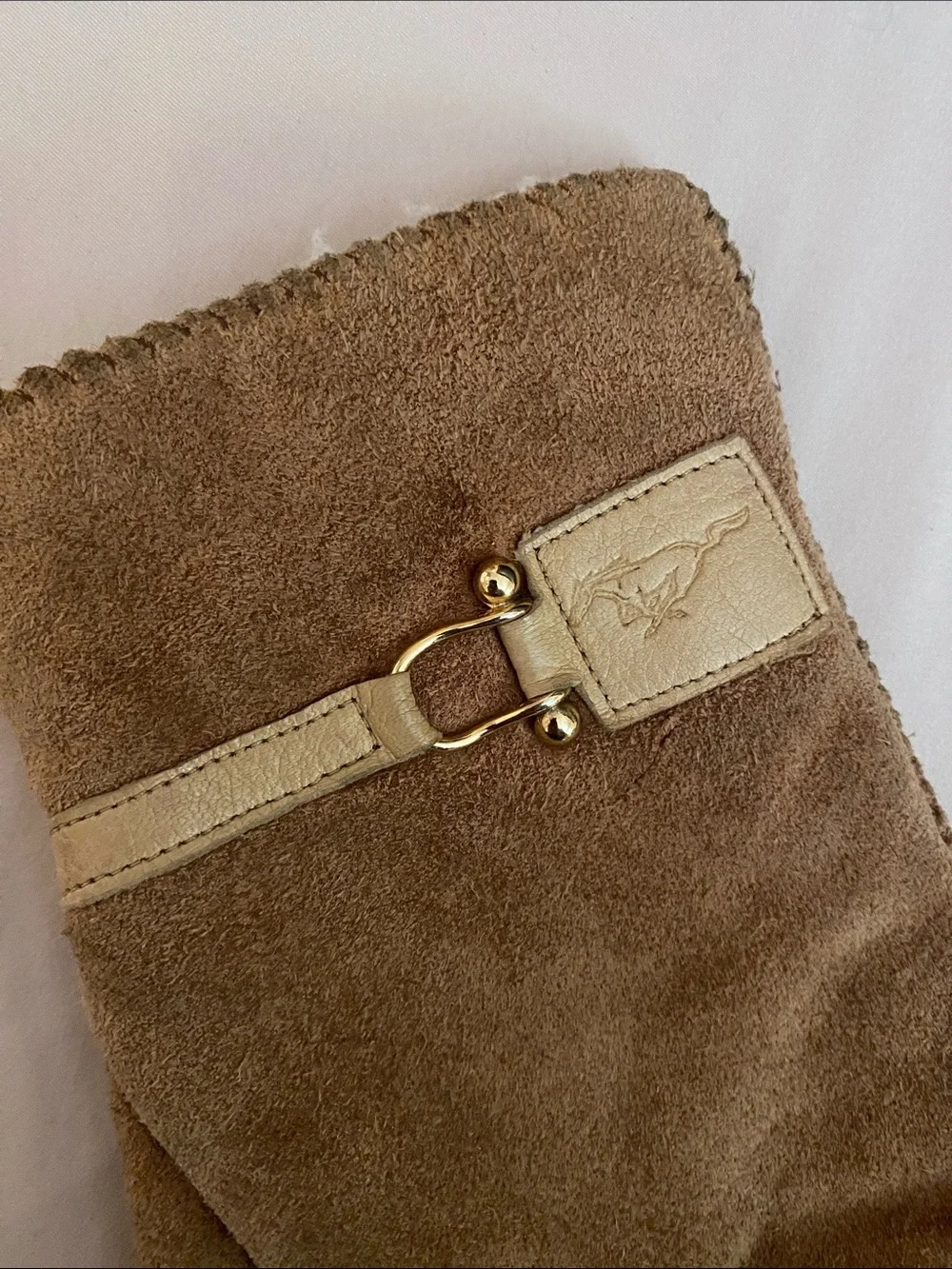 Leather Gloves with Horse Decorative Buckle - Tan